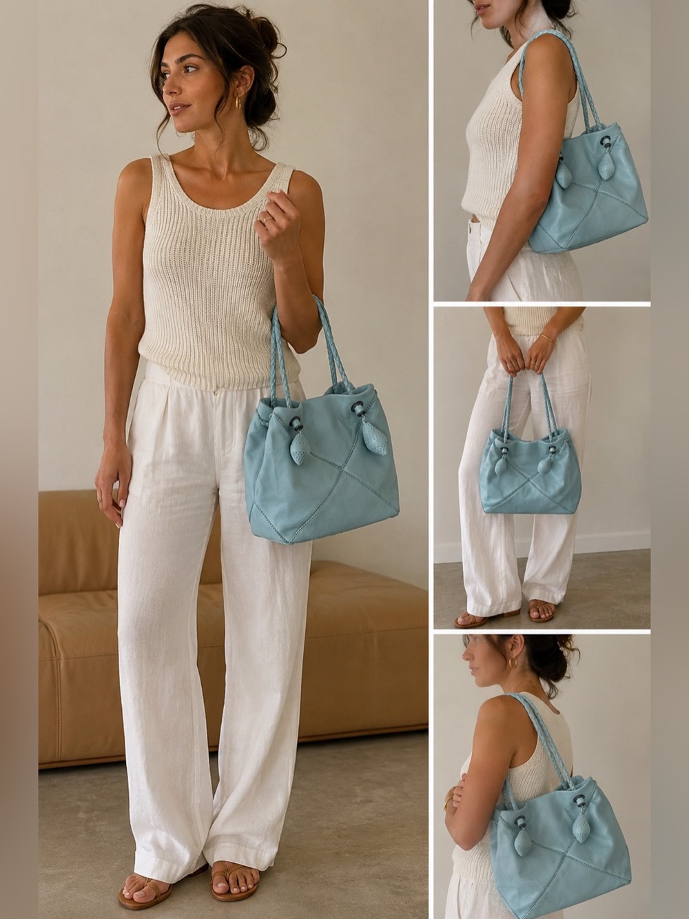 BOTTEGA VENETA Bianca Bag NWT Rare Aqua Blue Nappa Leather Tote Made in Italy